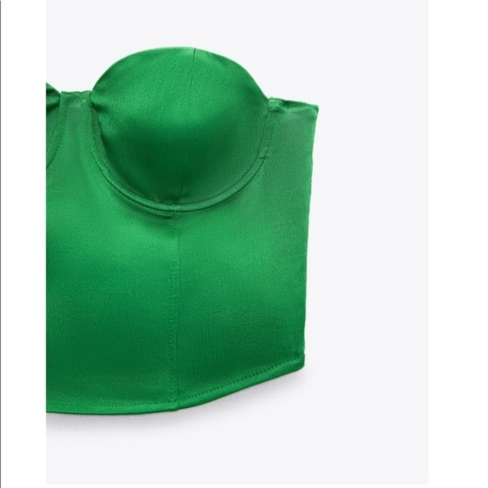 New Zara | Green Satin Effect Corset Crop Top - Picture 14 of 17